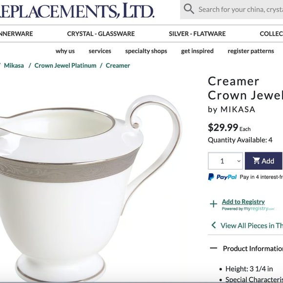 Mikasa Crown Jewel Platinum Creamer - Picture 2 of 8